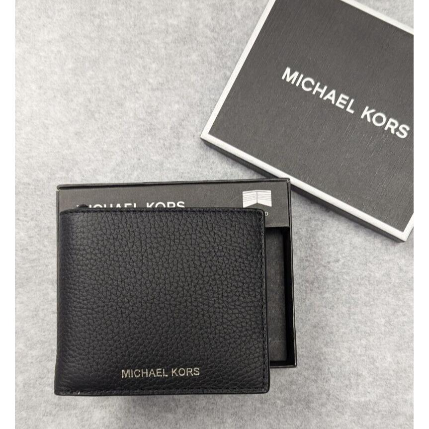 Michael Kors Men`s Hudson Bifold Black Wallet Coin Pocket Leather Gift Box