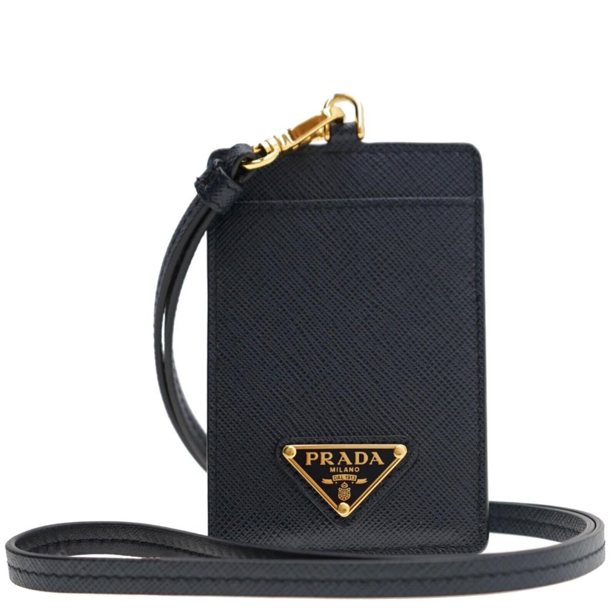 Prada ID Badge Card Holder Yellow Navy Blue Leather 1MC007