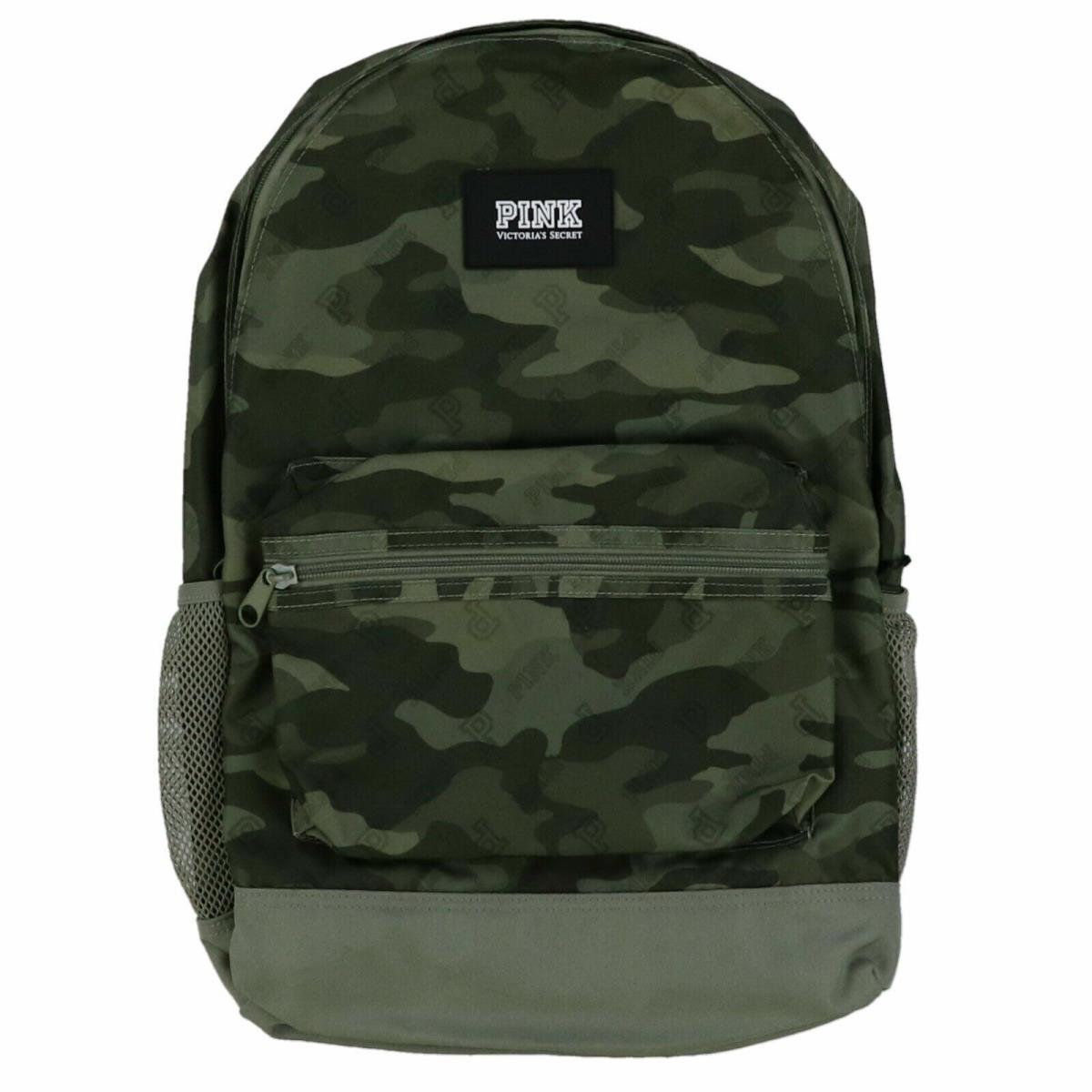 Victoria`s Secret Pink Backpack Campus Bookbag School Bag Pockets Zip Travel - Green Camo, Exterior: Multicolor