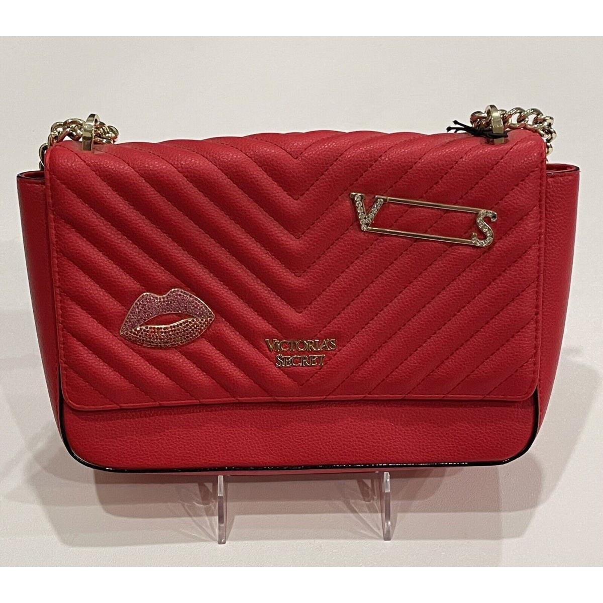 Victoria s Secret Quilt Bond Street Shoulder Bag Red Chain Strap Studded