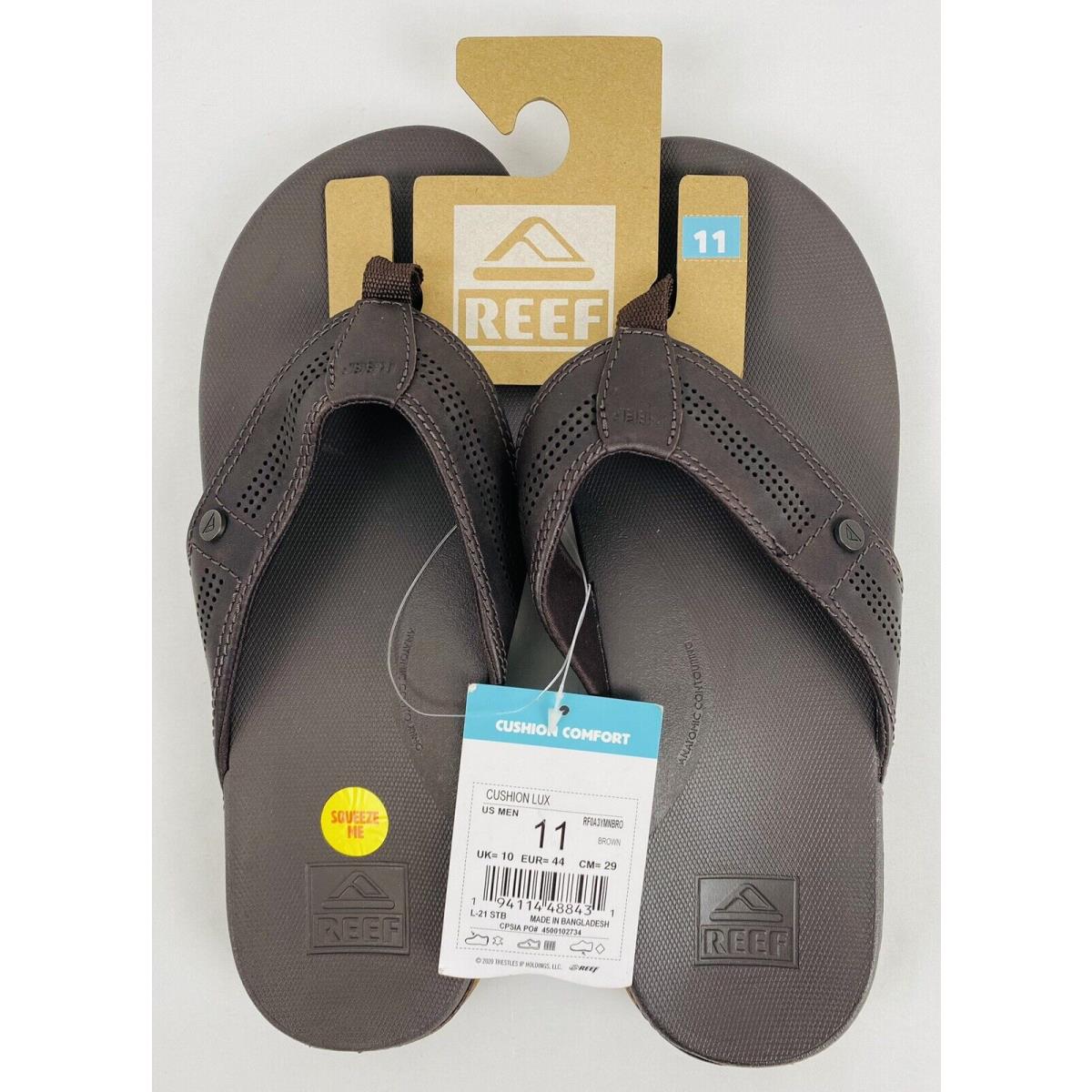 Reef Cushion Lux-brown-leather Flip Flop/thong/sandals - US 11 M