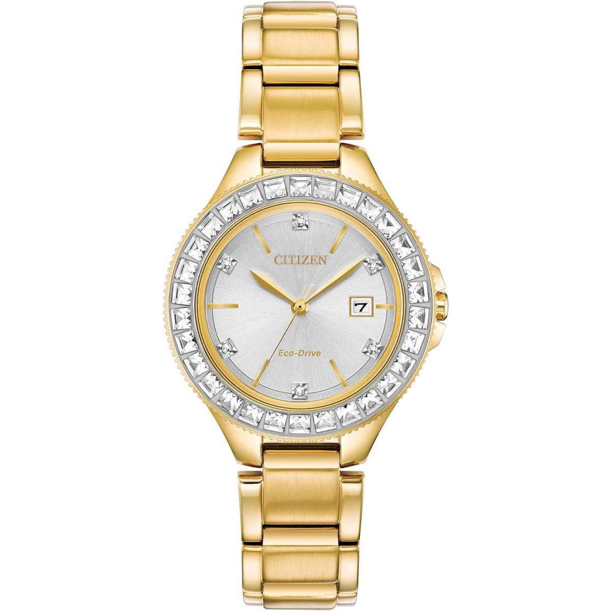 Citizen Ladies` Silhouette Crystal Eco-drive Watch 3-Hand Date Stainless Steel Gold Tone