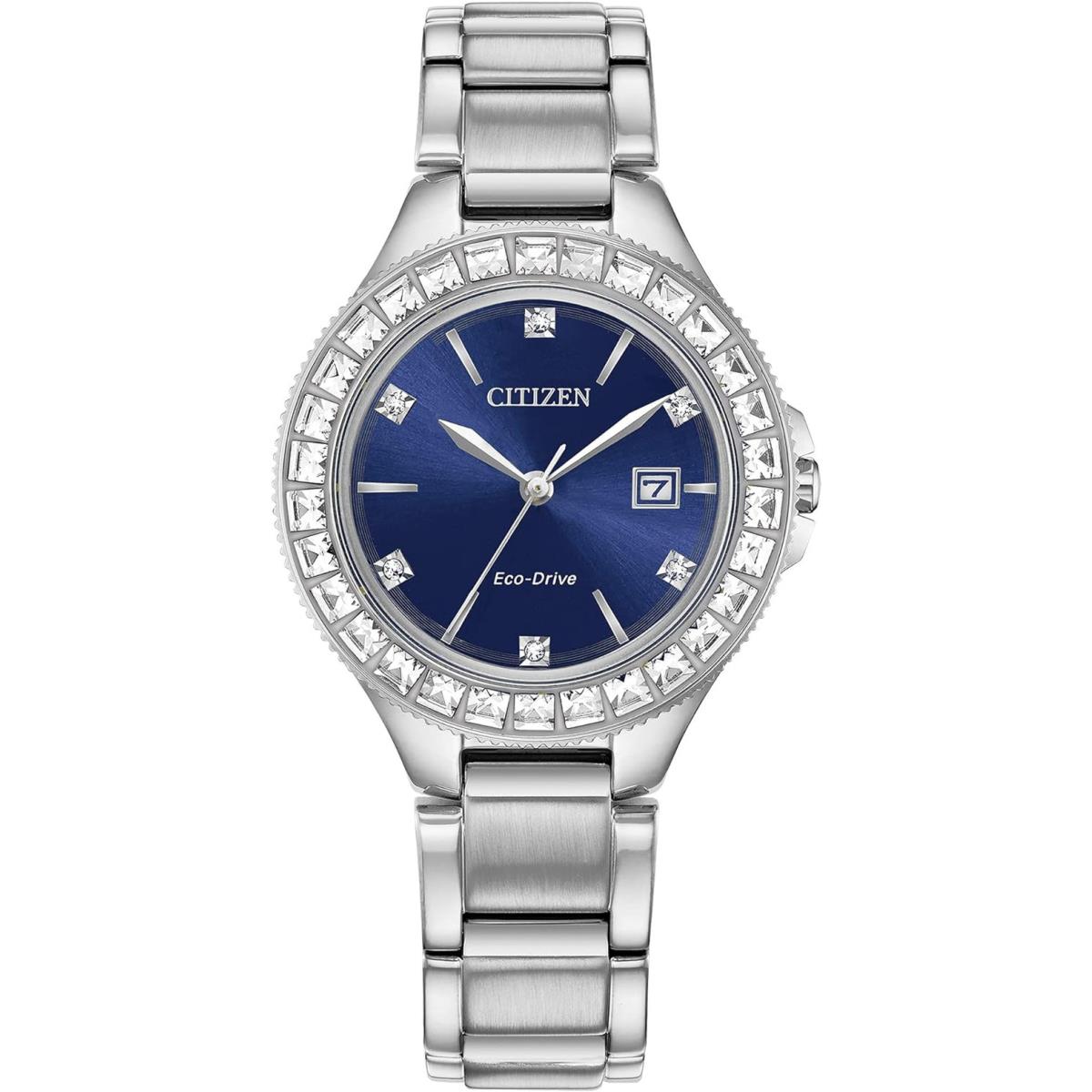 Citizen Ladies` Silhouette Crystal Eco-drive Watch 3-Hand Date Stainless Steel Stainless/Blue Dial