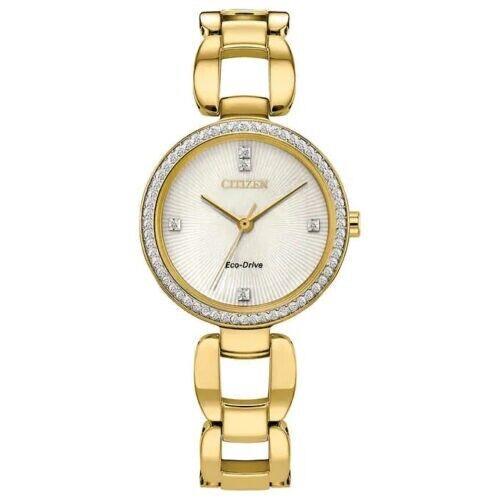 Citizen Crystal Stainless Steel Ladies Eco-drive Watch EM1032-58A Gold Plated NW