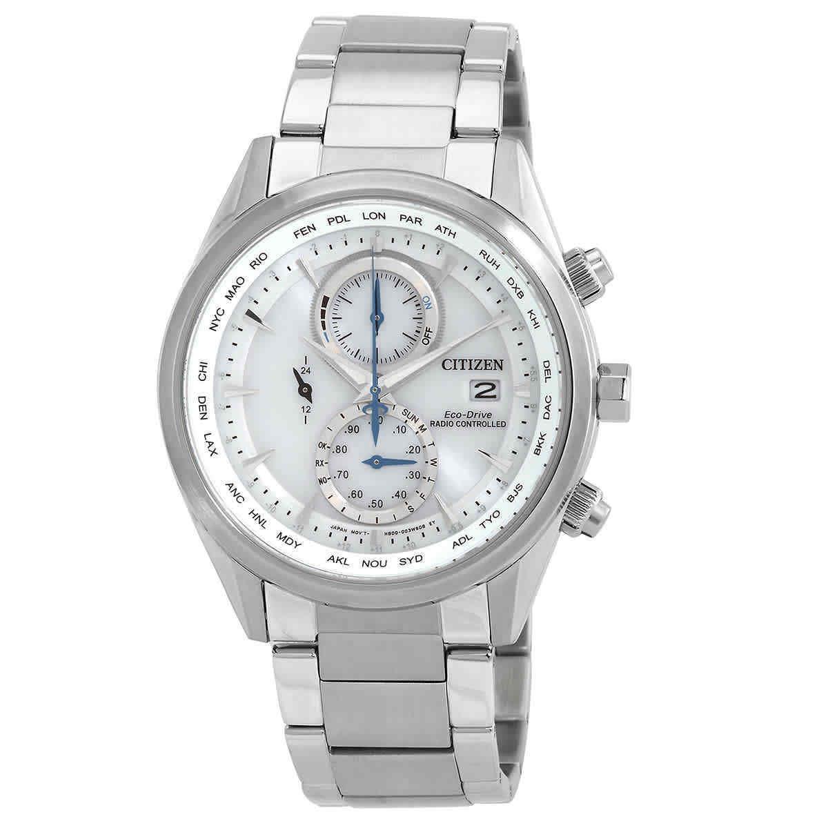 Citizen Eco-drive Perpetual Alarm World Time Chronograph Gmt White Dial Men`s