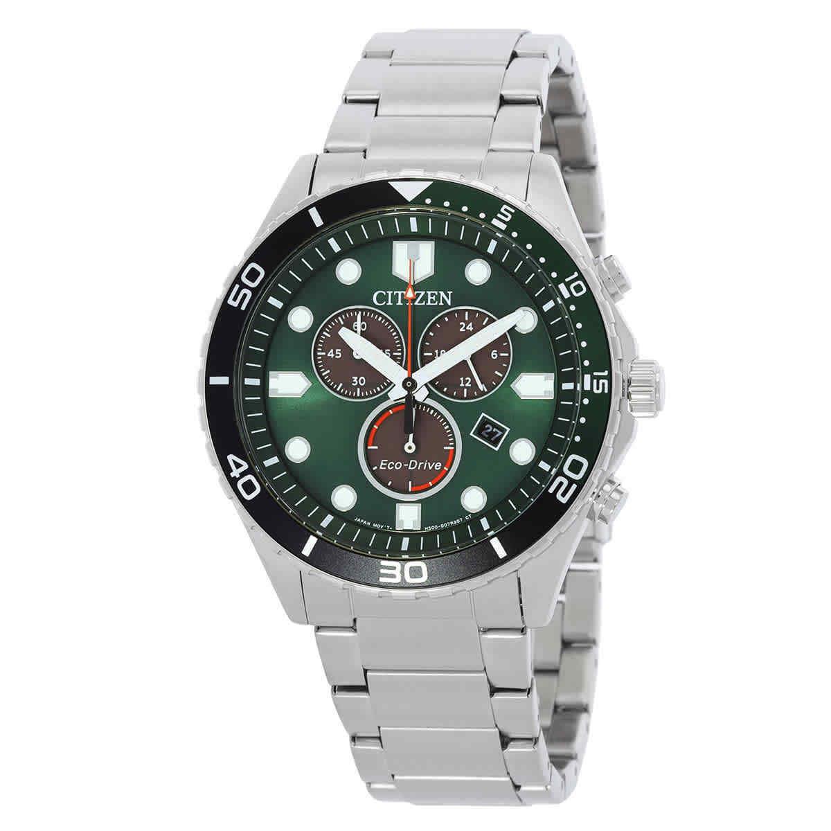 Citizen Chronograph Gmt Green Dial Men`s Watch AT2561-81X