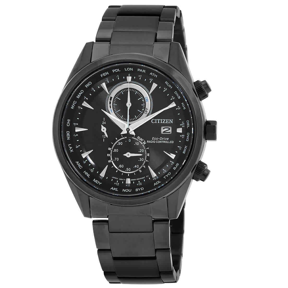 Citizen Perpetual Alarm World Time Chronograph Gmt Black Dial Men`s Watch