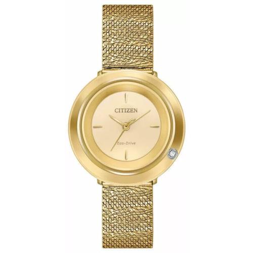 Citizen L Ambiluna EM0642-52P Eco-drive Diamond Gold Tone Mesh Band Ladies Watch