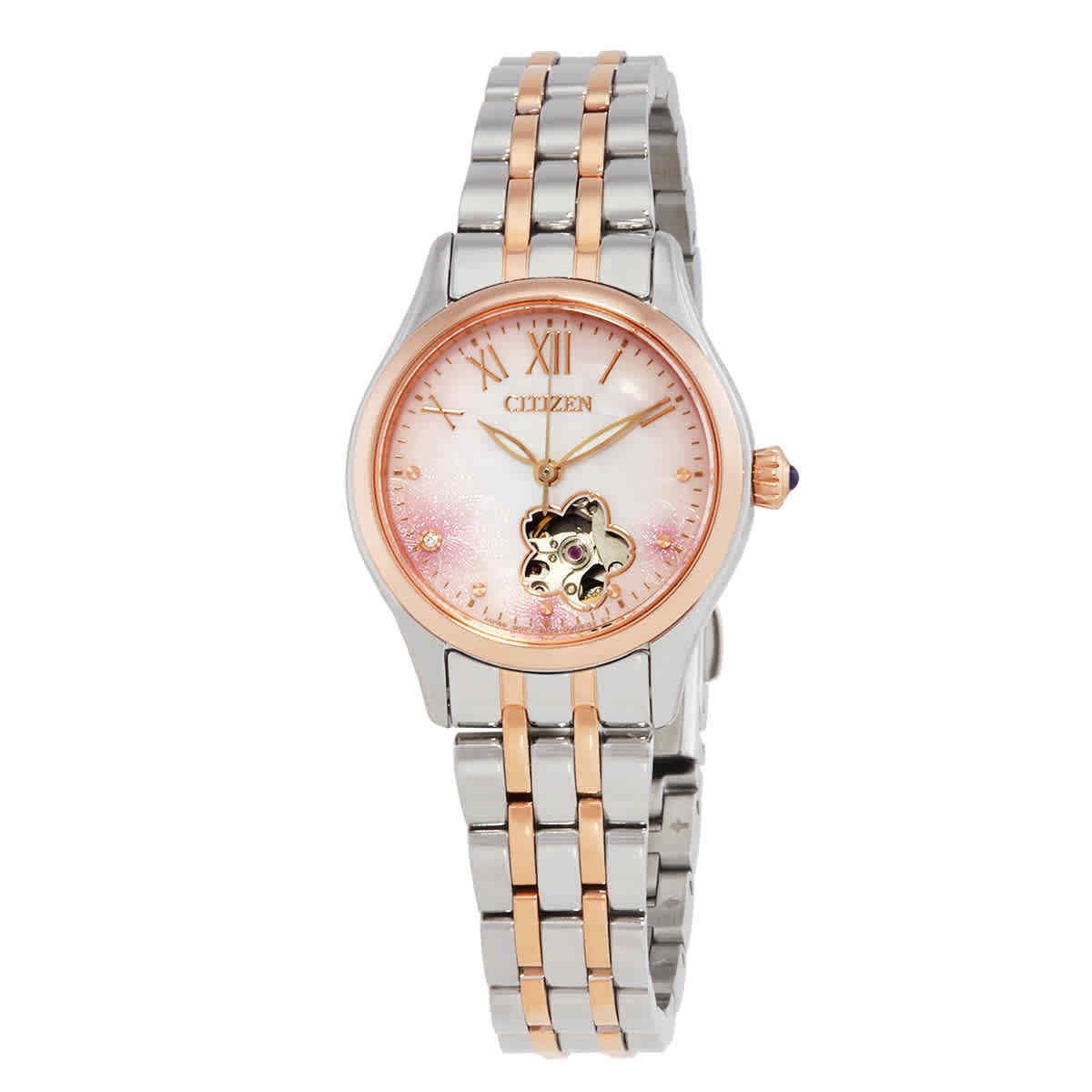 Citizen Luna Automatic Crystal Pink Dial Two-tone Ladies Watch PR1044-87Y