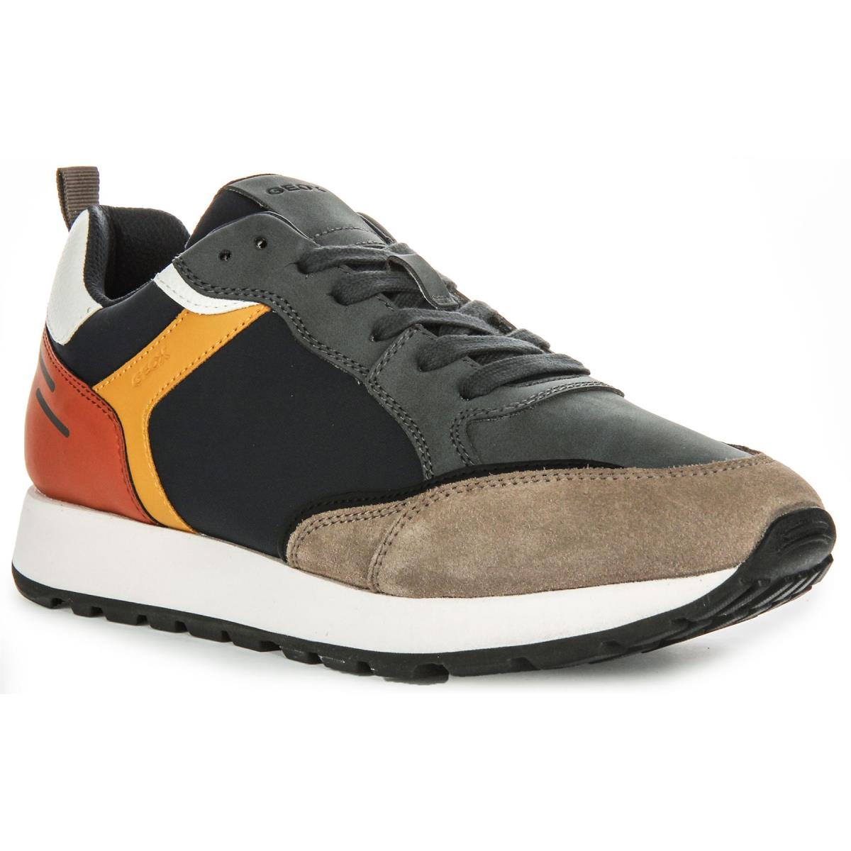 Geox U Partenio B Vintage Aesthetic Nubuck Mens Trainer Brown Black US 6 - 13 NAVY MULTI