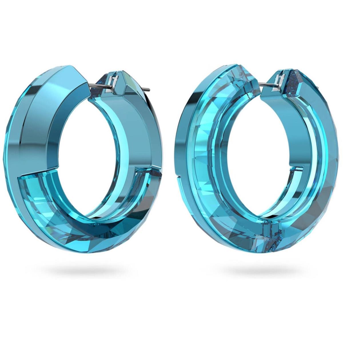 Swarovski Women`s Hoop Earrings Lucent Blue Aluminum and Crystals 5629220