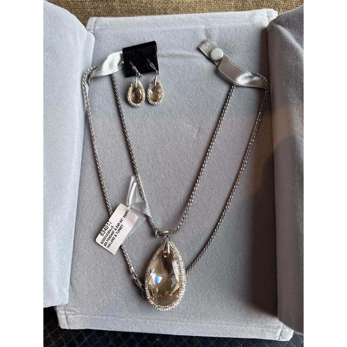 Swarovski Crystal Gold Shadow Teardrop 925 Silver Necklace and Earrings