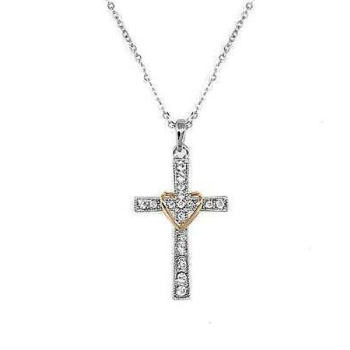 Kelsey B.- Cross W/rose Gold Heart Swarovski Crystals N2101-RG-R