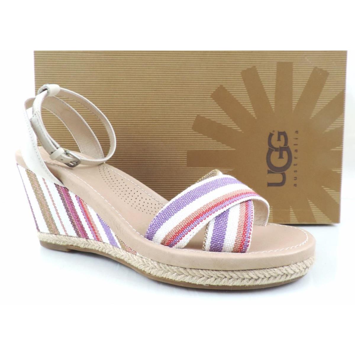 Women`s Shoes Ugg Australia Nyssa Espadrille Wedge Sandals Stripe Cream Size 8.5