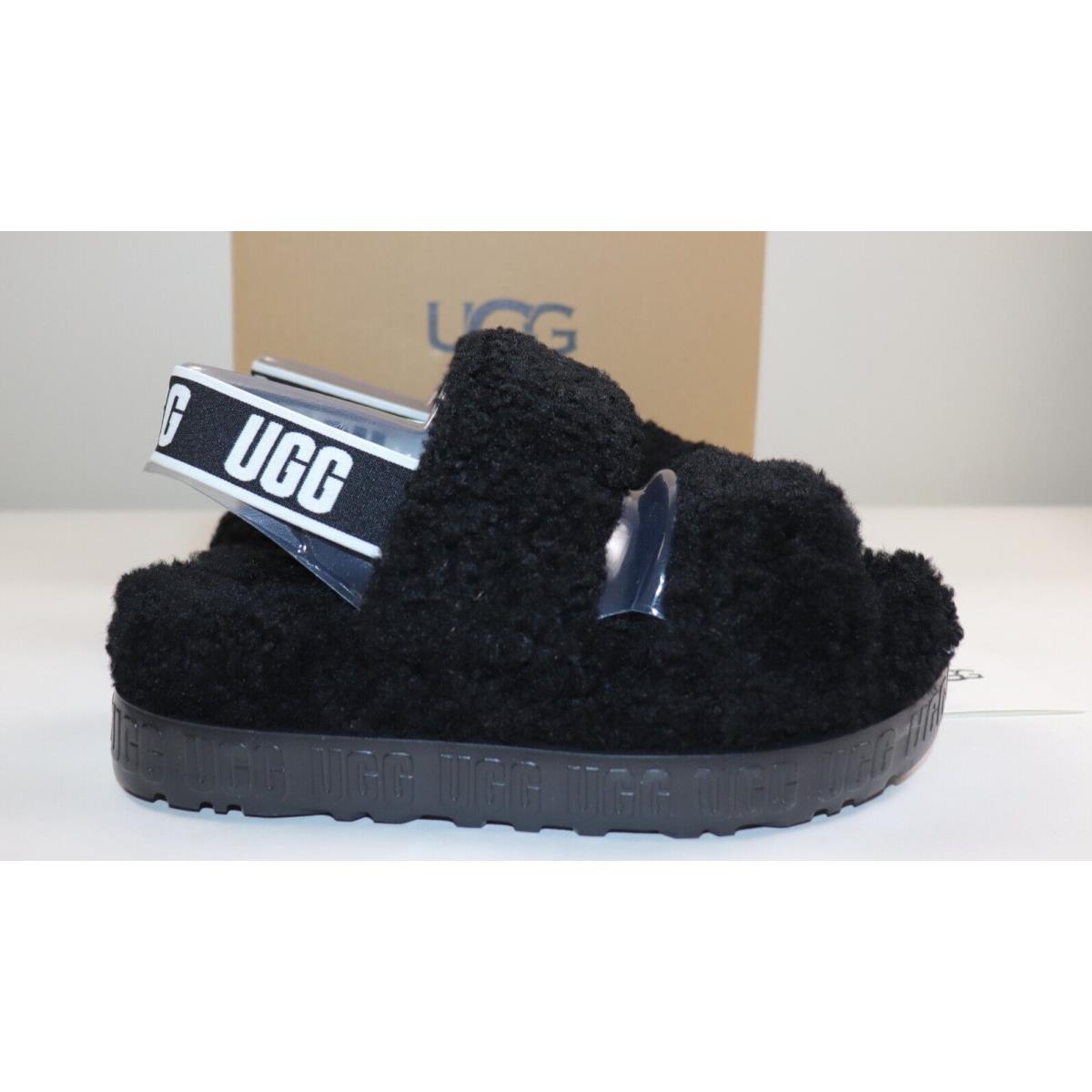 Ugg Size 10 Women s Sandal Black Curly Shearling Fluffita Platform