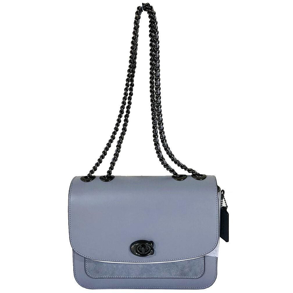 Coach Mixed Leather with Suede Pocket Madison Shoulder Bag Granite