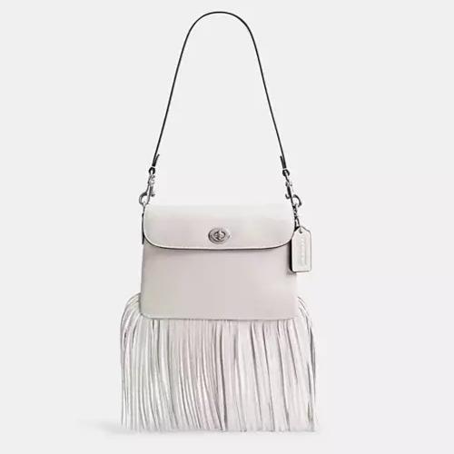 Coach 1964 60TH Anniversary Fringe Crossbody Chalk Leather Silver CU033