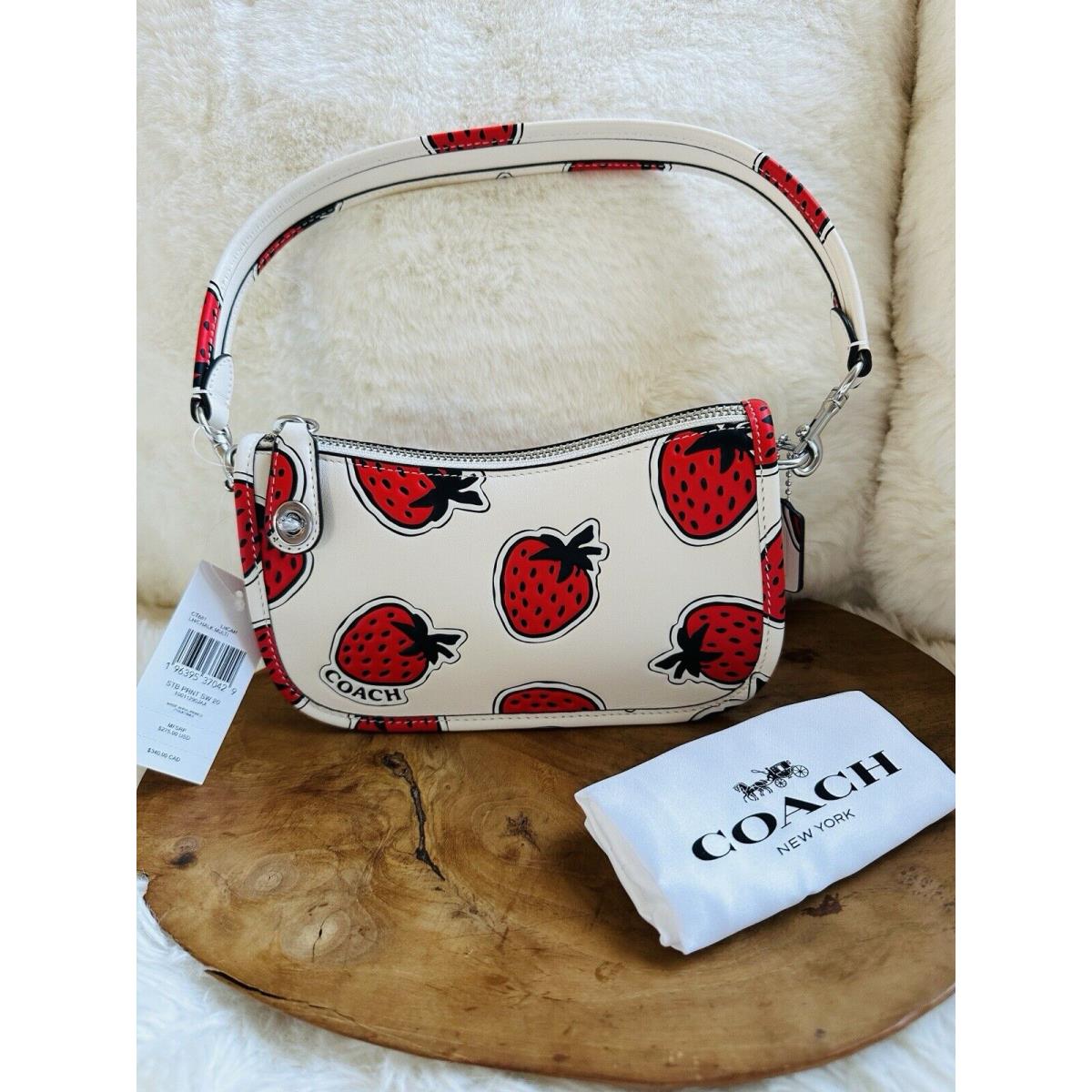 Coach 1941 Strawberry Print Mini Leather Swinger 20 Lh/chalk Shoulder Bag