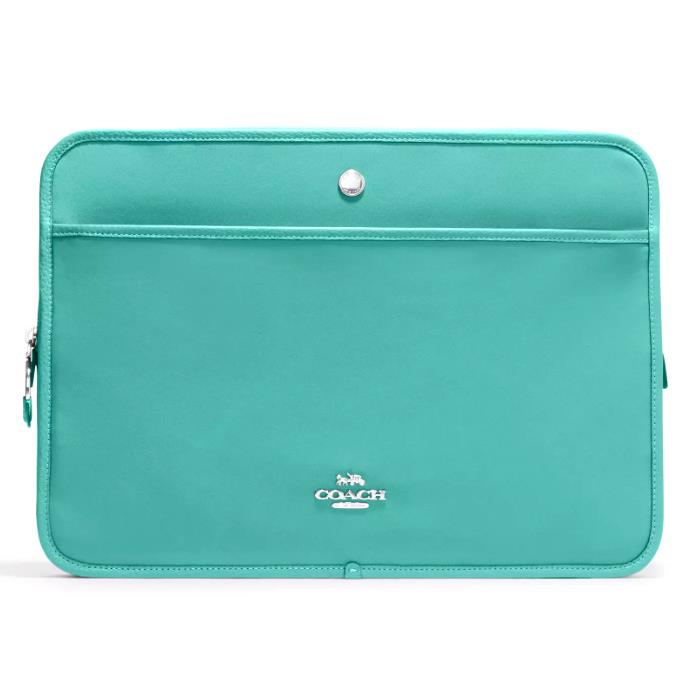 Coach Ellis 13 Laptop Sleeve/bag - CK074 Blue Green Nylon/leather