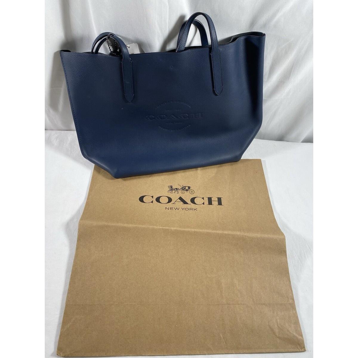 Coach Hudson Tote Navy F59403 Leather W/coach Paper Bag