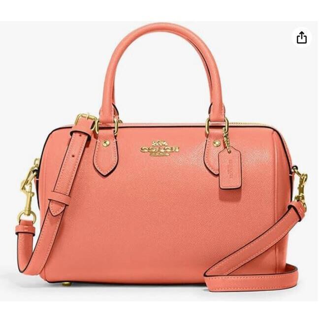 Coach Rowan Crossgrain Leather Satchel Shoulder Crossbody Coral