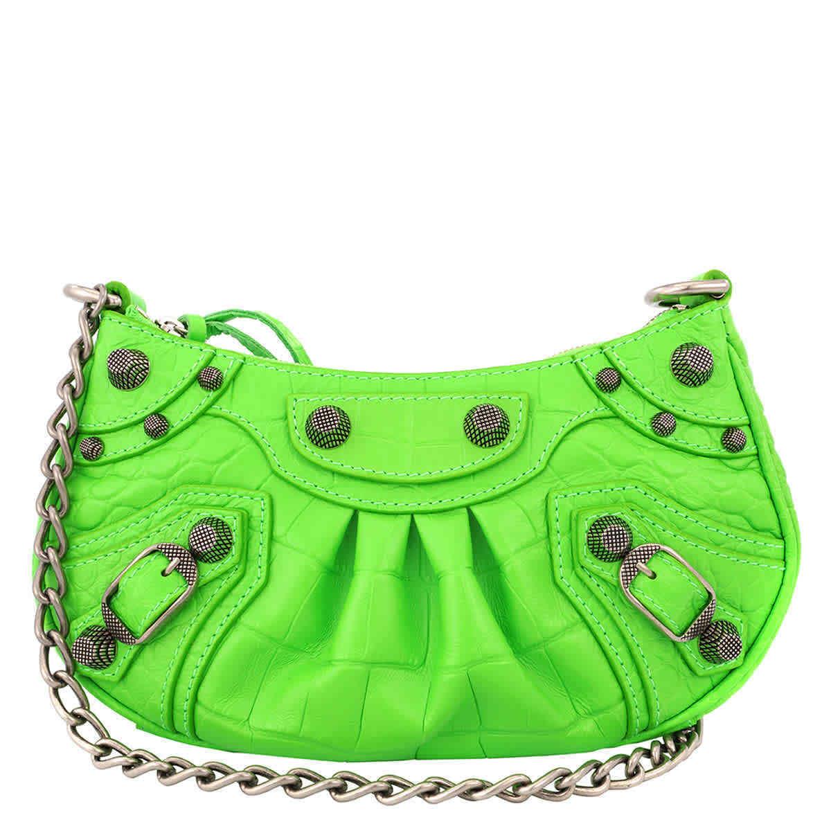 Balenciaga Le Cagole Mini Leather Purse In Acid Green 69581423EIY3817