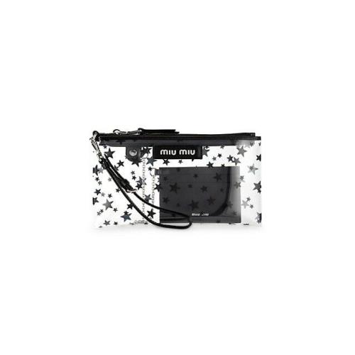 Miu Miu Wristlet Purse Bag Clear Star Print Pvc with Credit Card Case