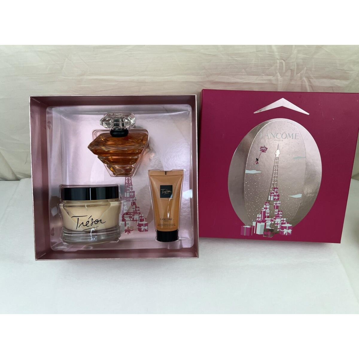 Boxed Lancome Tresor 3-Piece Gift Set Parfum 3.4 oz /body Cream/shower Gel