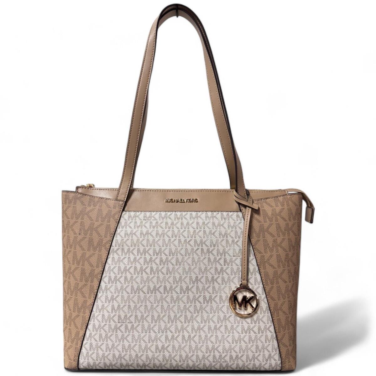 Michael Kors Maddie Medium EW Monogram Shoulder Tote Camel Multi