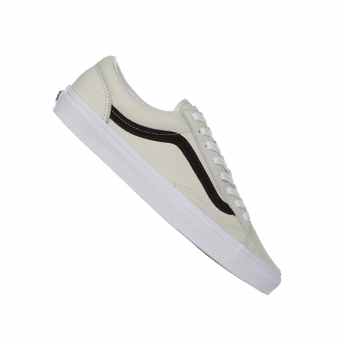 Unisex Sneakers Athletic Shoes Vans Style 36 Grain Leather White Asparagus