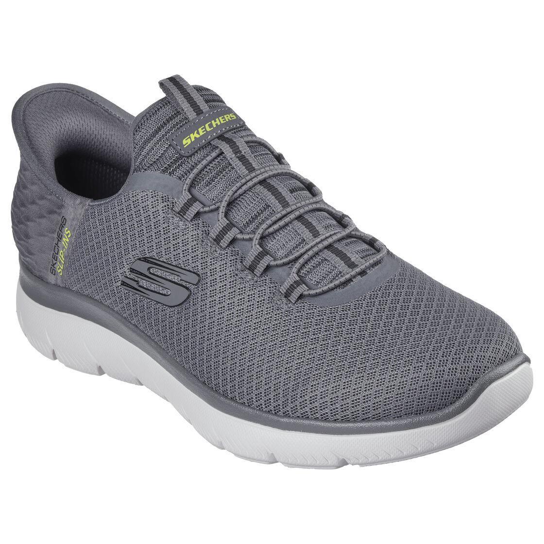 Skechers Charcoal Men Wide Fit Slip Ins Fixed Lace Mesh Cushioned Aircool 232457 - Charcoal