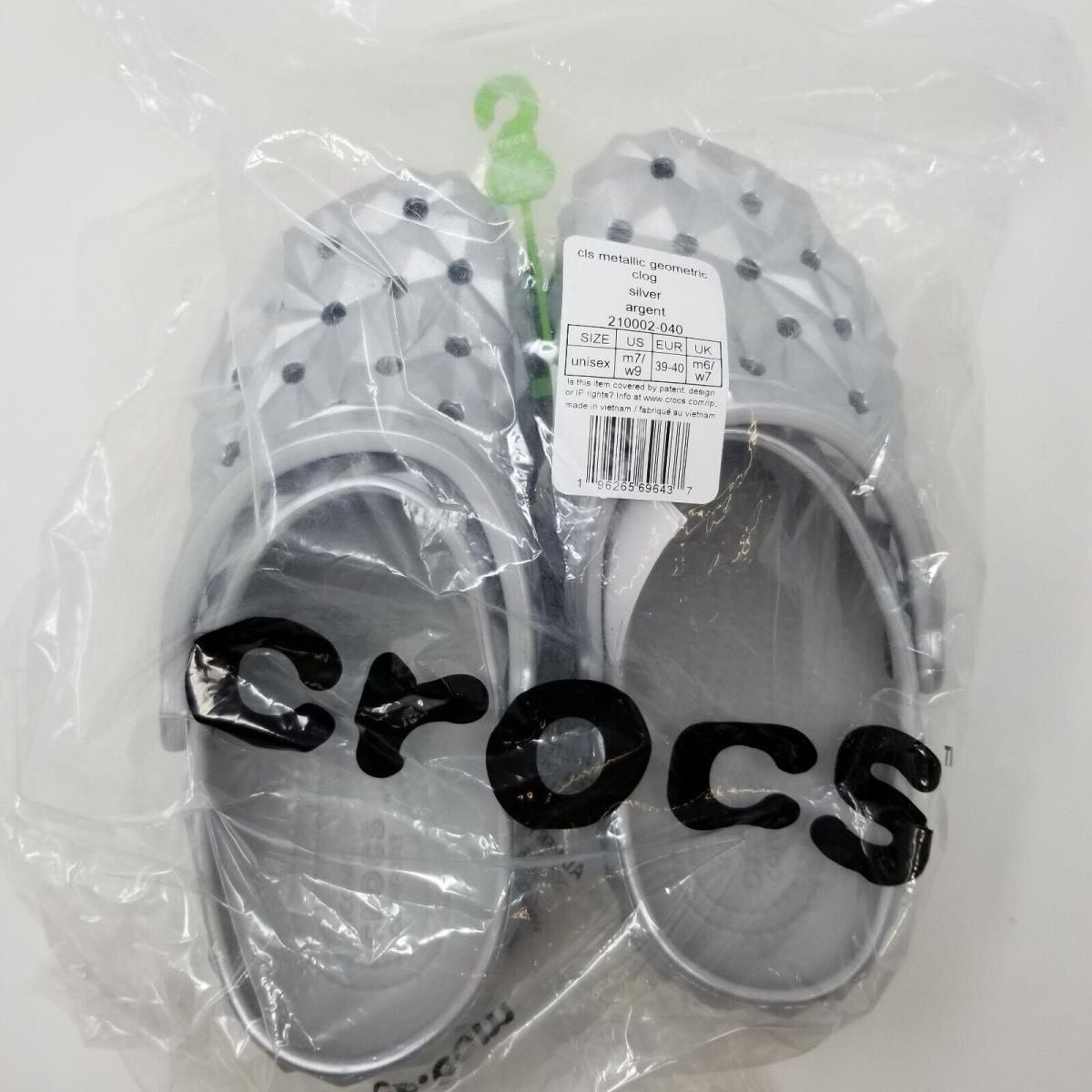 Crocs Unisex Classic Metallic Geometric Clog Women`s Size 9 Silver in Bag