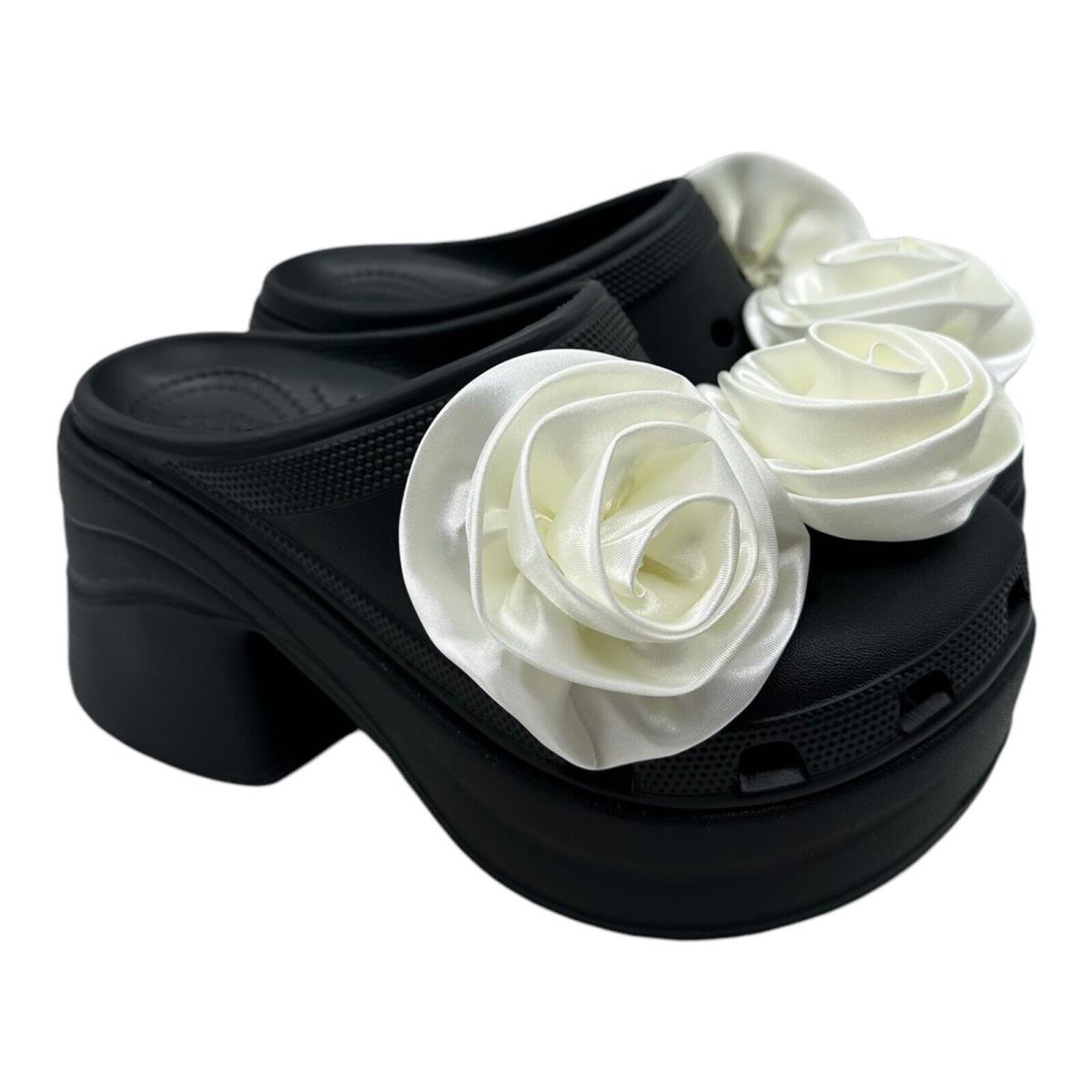 Crocs Siren Rosette Clog Women s Size 8 Black White Flower Heels 210367-001