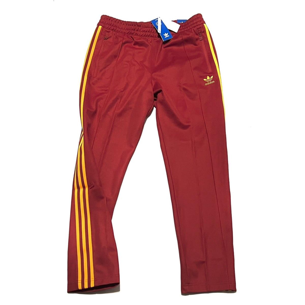 Adidas HK7401 Beckenbauer Track Pants Size L Large Red Slim Tapered