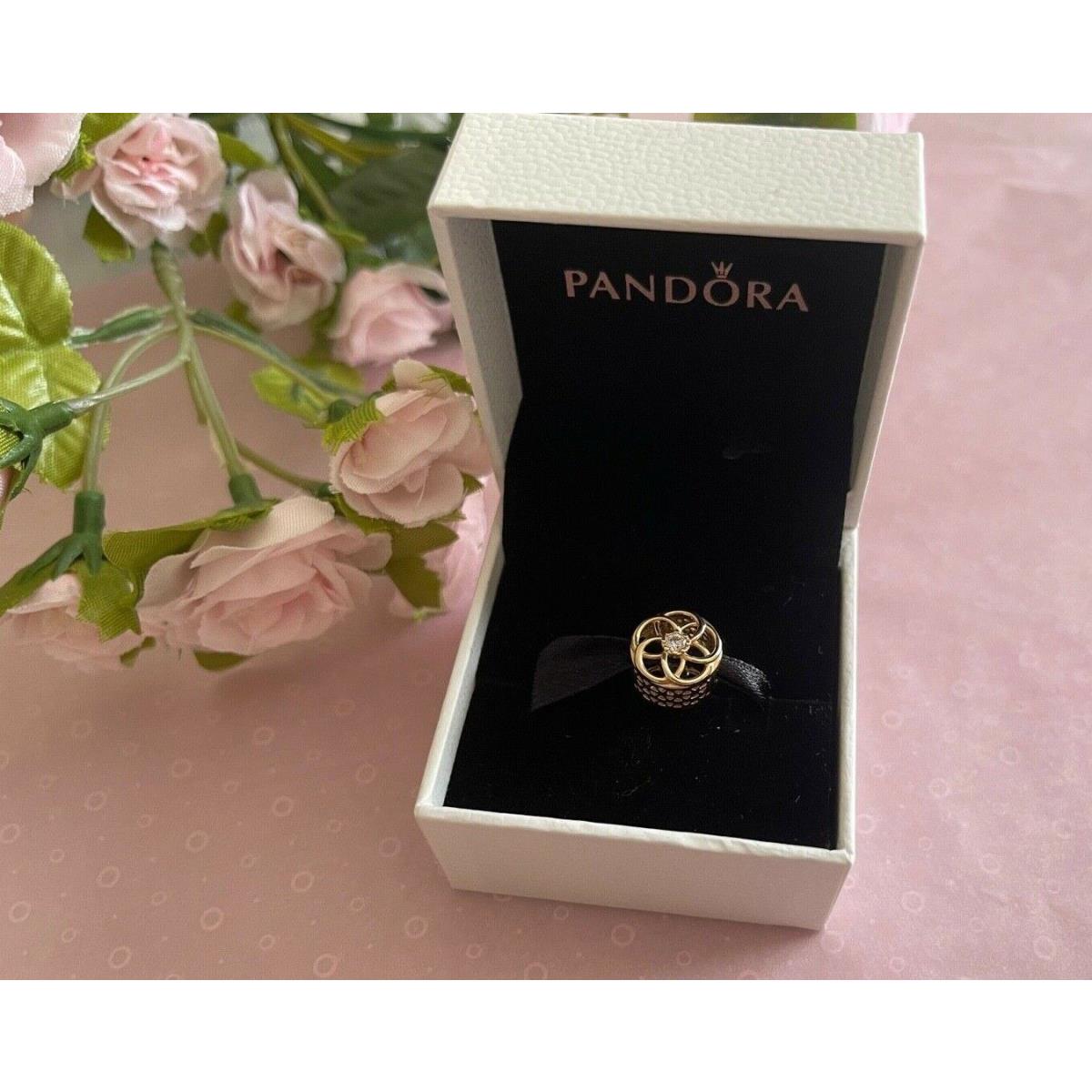 Pandora Ale Loving Bloom Wire Flower Bead 14K 585 Yellow Gold Charm