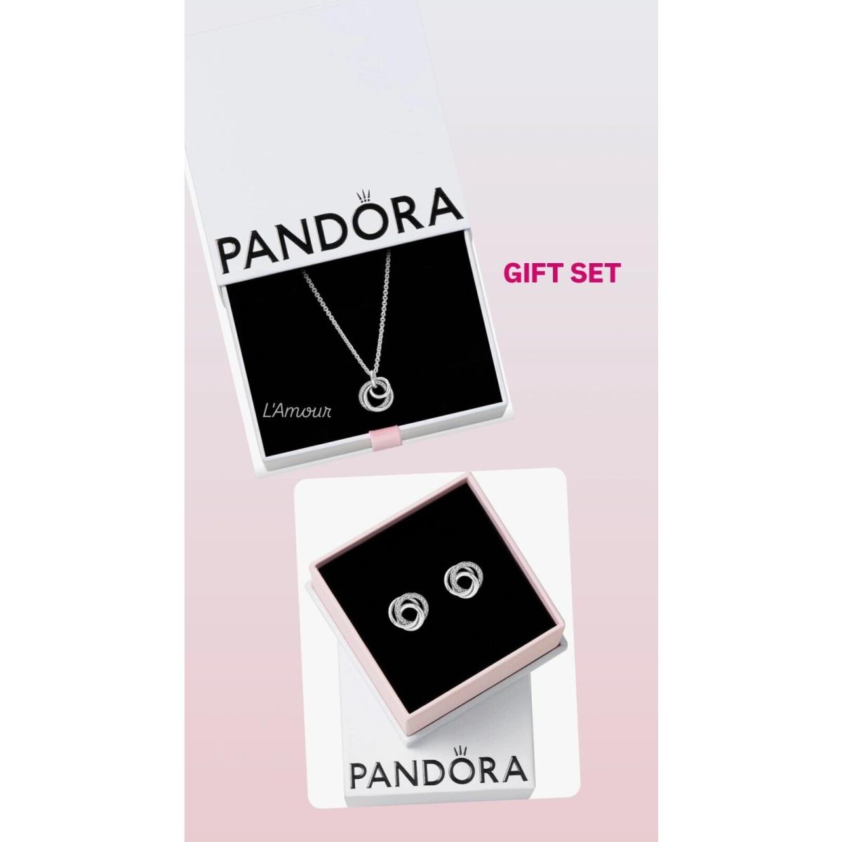 Pandora Family Always Encircled Pendant Necklace Earring Gift Set 391455C01