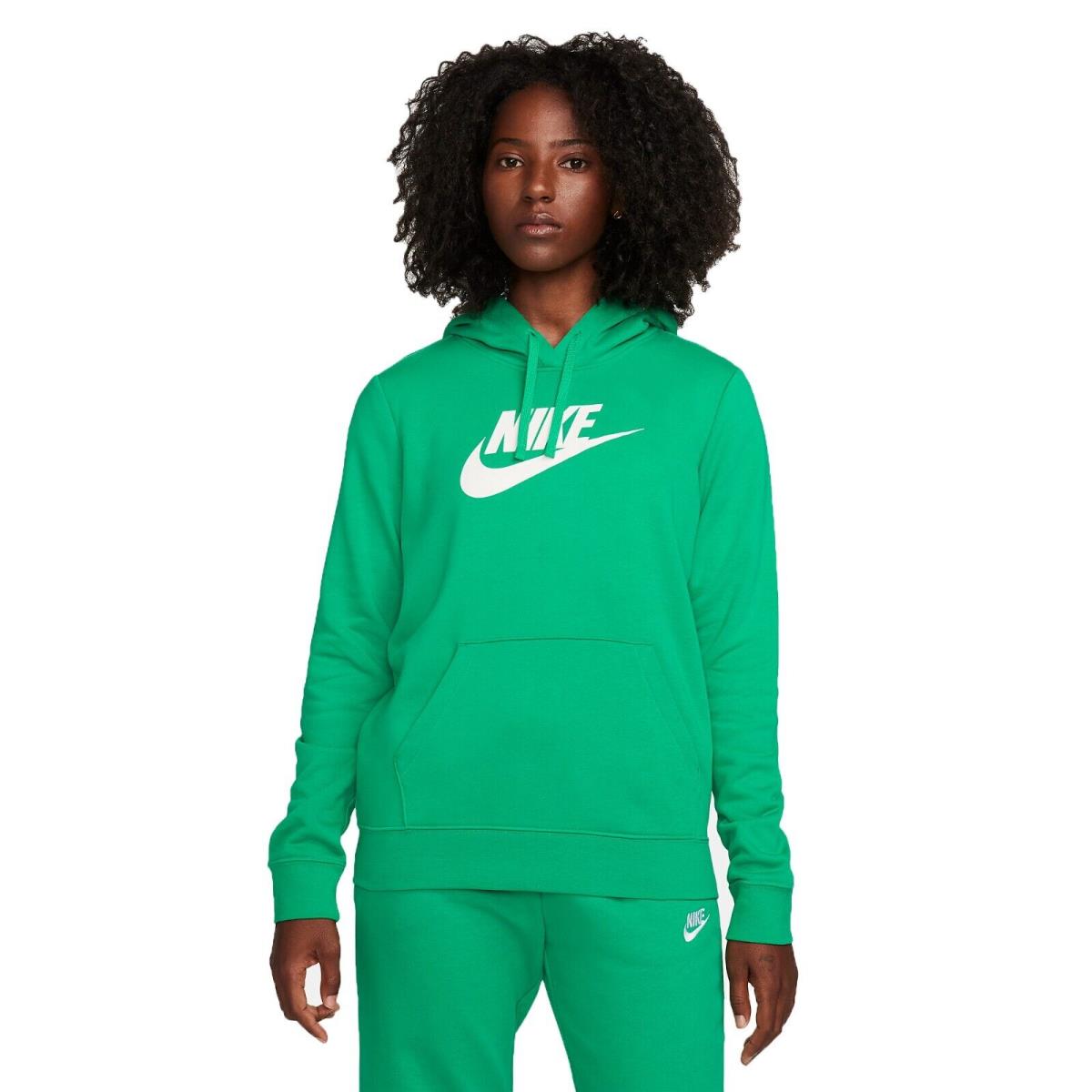 Nike Sportswear Club Fleece Green/white DQ5775-324 Women`s Logo Pullover Hoodie