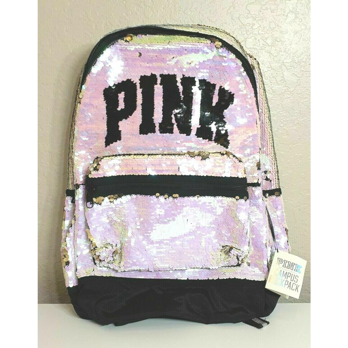 Bling Victoria Secret Pink Iridescent Rainbow Sequin Backpack Book Bag Carry ON