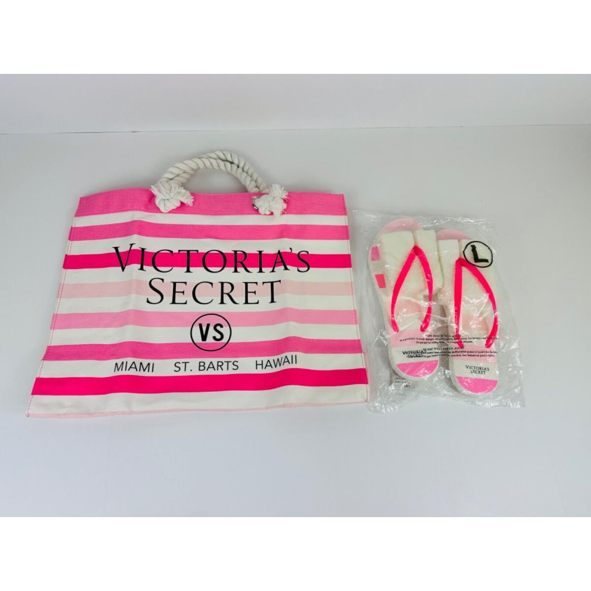 Victoria`s Secret Miami St. Barts Hawaii Tote Bag Flip Flops Womens Large