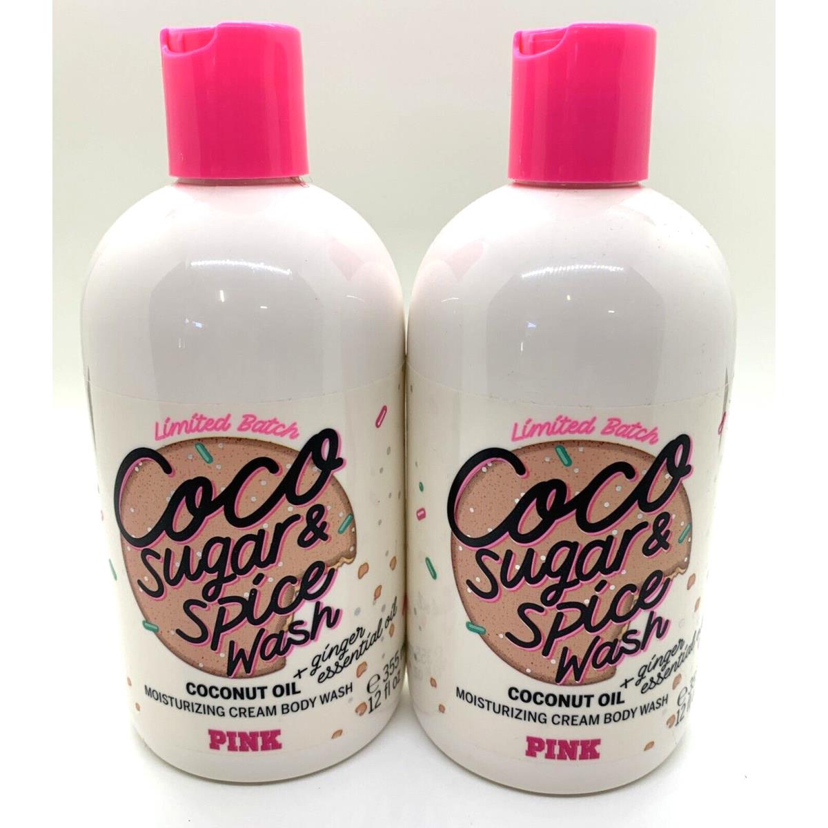 X2 Victoria`s Secret Pink Coco Sugar Spice LG Body Wash Coconut Ginger Oil