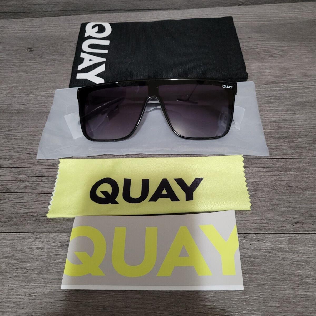 Quay Nightfall Womens Flat Top Shield Sunglasses Black