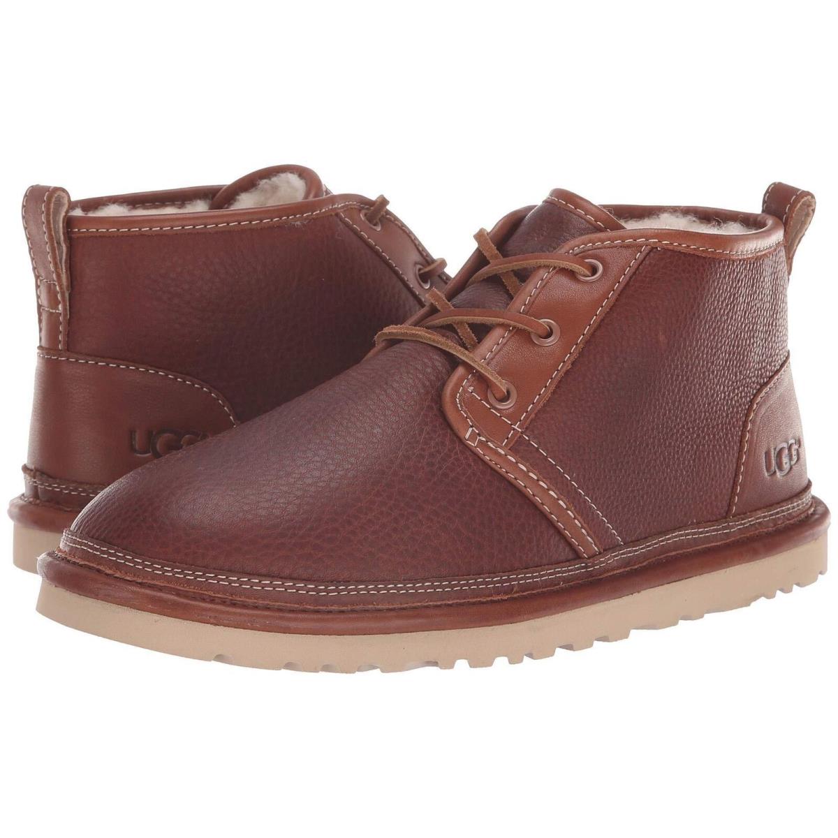 Ugg Neumel China Tea Brown Leather Black Chestnut Gray Suede Men`s Mid Top Boot Stout Leather