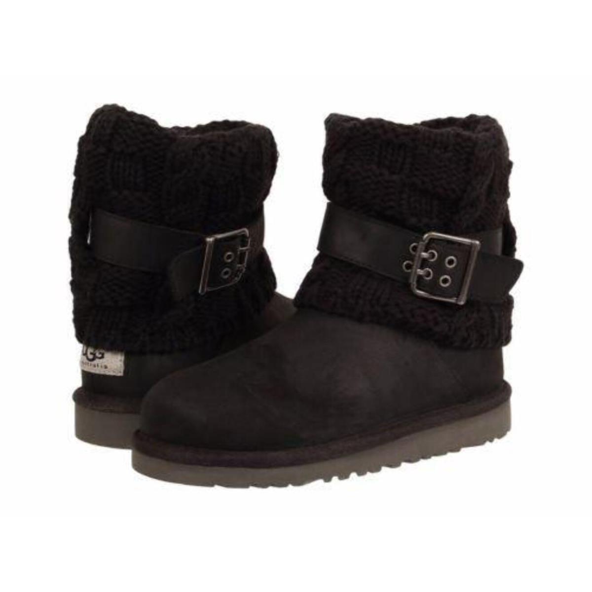 Ugg Australia Cambridge Black Leather Buckle 1008174 Youth Fashion Knit Boot