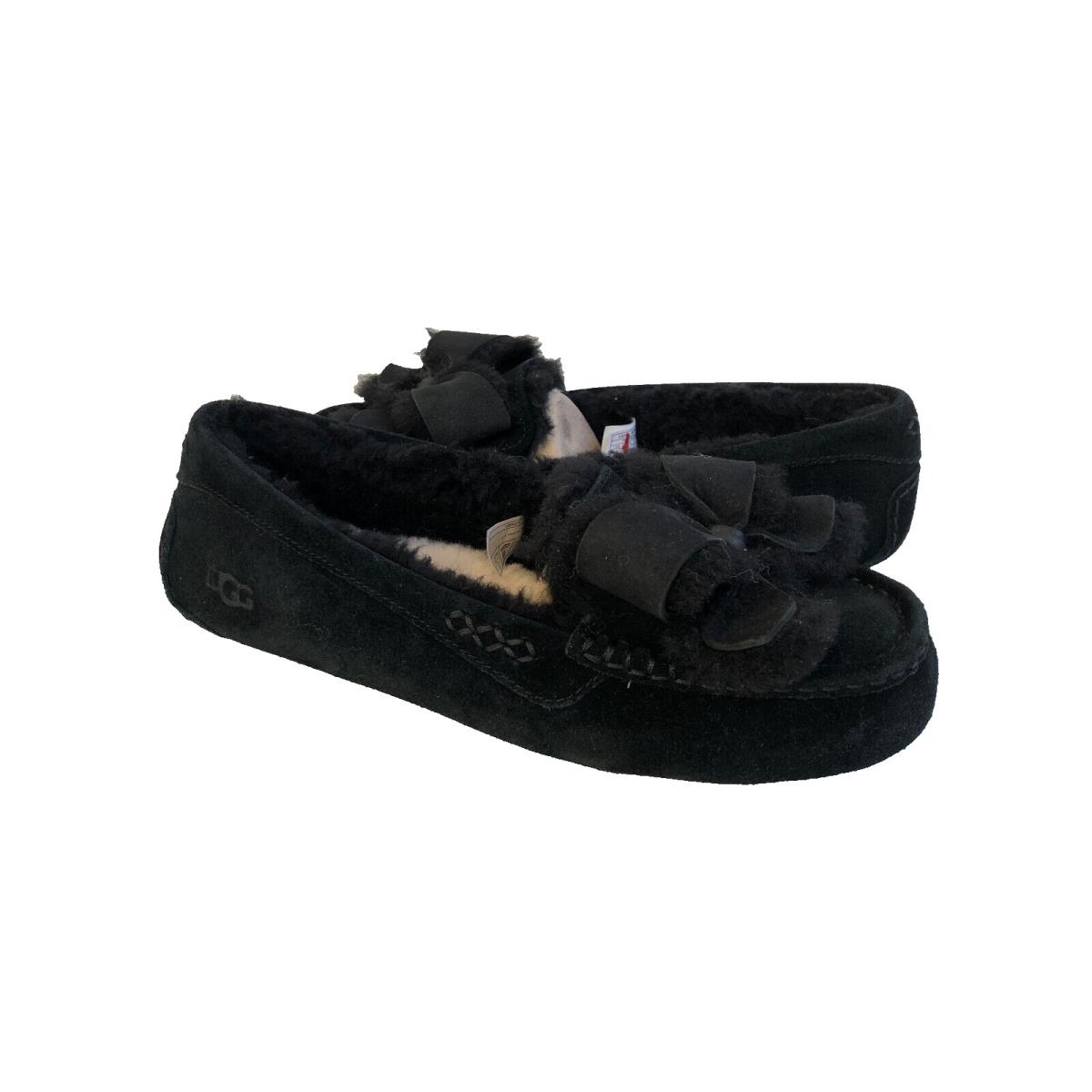 Ugg Ansley Heritage Bow Black Shearling Moccasin Shoe US 10 / EU 41 / UK 8