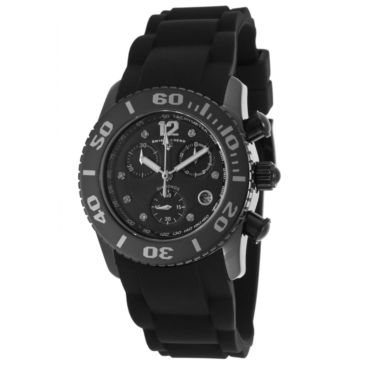 Swiss Legend Women`s Commander Diamonds Chrono Watch Black Silicone 10128-01-SA