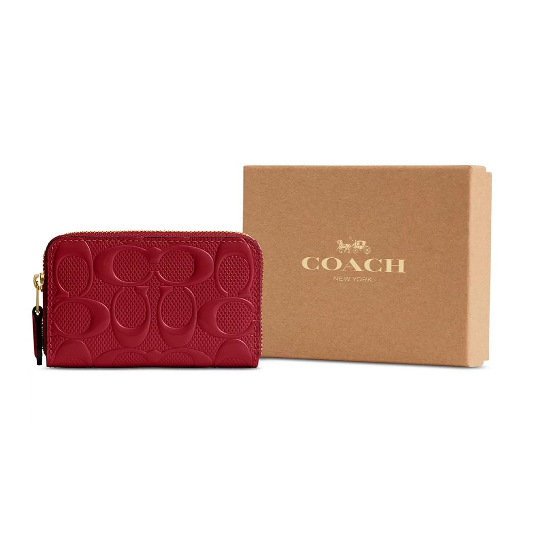 Coach Small Signature Patent Leather Zip Around Wallet B4/ruby