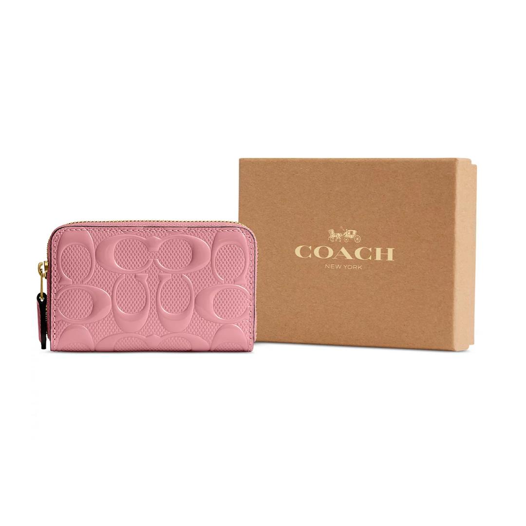 Coach Small Signature Patent Leather Zip Around Wallet :B4/true Pink