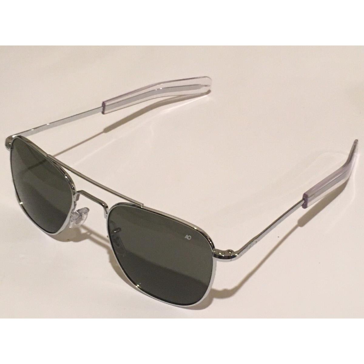 57mm Matte Chrome Frames American Optical AO Pilot Sunglasses Green Lens