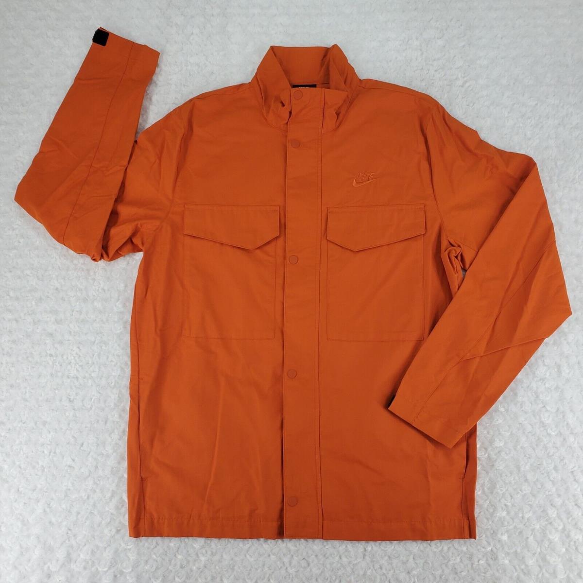 Nike M65 Field Jacket Men L Orange Full Zip W/storm Flap Shacket Pockets Woven