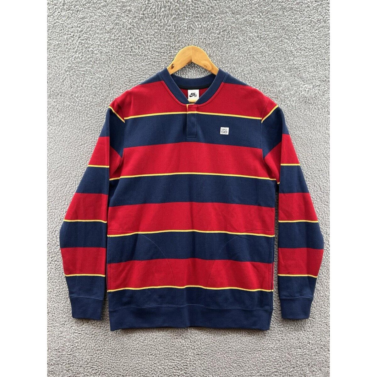 Nike SB Striped Snap Red Blue Longsleeve LS Organic Cotton DA4207-410 Sz. Medium